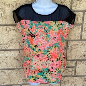 Vacation Top Hot Pink Palms Floral Top oversized loose fit